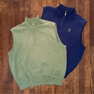Lot of 2 Carnoustie 100% Cotton Made In Korea 1/4 Zip Lined Golf Vests